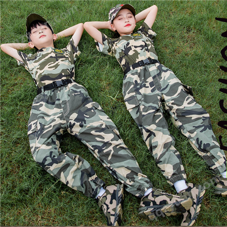 儿童迷彩演出服套装 夏季男女童小学生幼儿园户外拓展军 训服