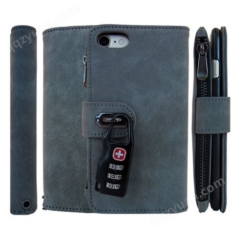 适用iPhone手机皮套 创意个性化密码锁手腕带零钱卡袋手机壳保护套