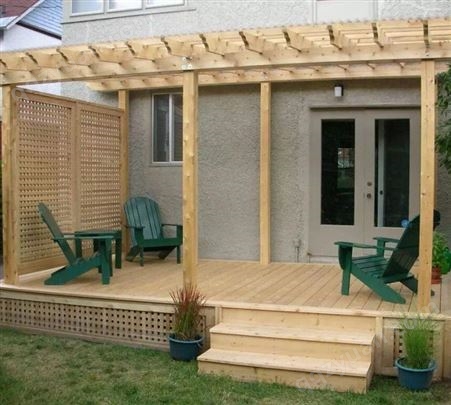 户外小区防腐木组合花架定制 中式别墅碳化木廊架