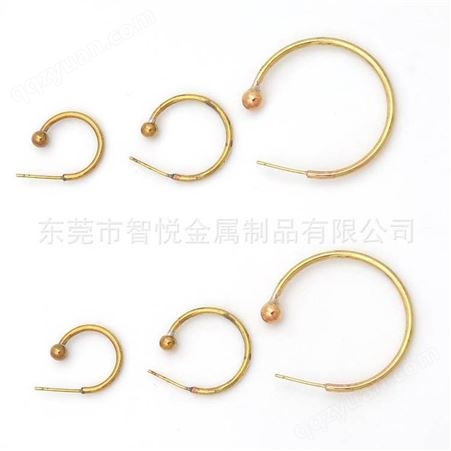 黄铜C形圆线耳圈半成品配件厂尺寸规格可按客户要求批量订购电镀