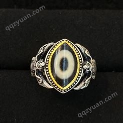 意轩藏传天珠戒指品相银色精工镶嵌民族风复古高级感食指戒指环
