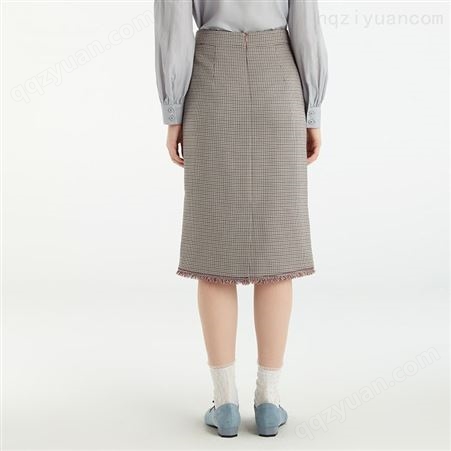 低价走份尾货女装精品韩版百搭格纹设计感裙子女高腰显瘦中裙