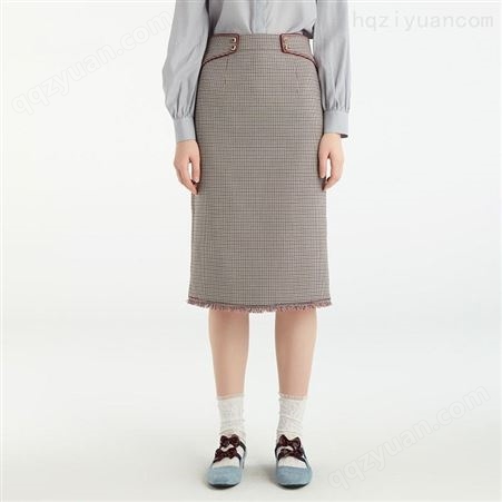 低价走份尾货女装精品韩版百搭格纹设计感裙子女高腰显瘦中裙